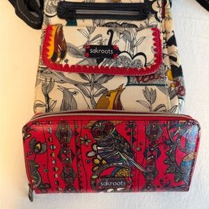 Sakroots Red and Cream Crossbody Bag with Red Wallet